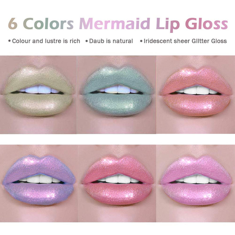 Glitter Liquid Lipsticks Set of 6 Diamond Shimmer Metallic Lipstick Waterproof Long Lasting Shinning Iridescent Mermaid Shimmer Lip Gloss Face Eye Cosmetic Glow Shimmer Makeup Kit (6 Pcs) - BeesActive Australia