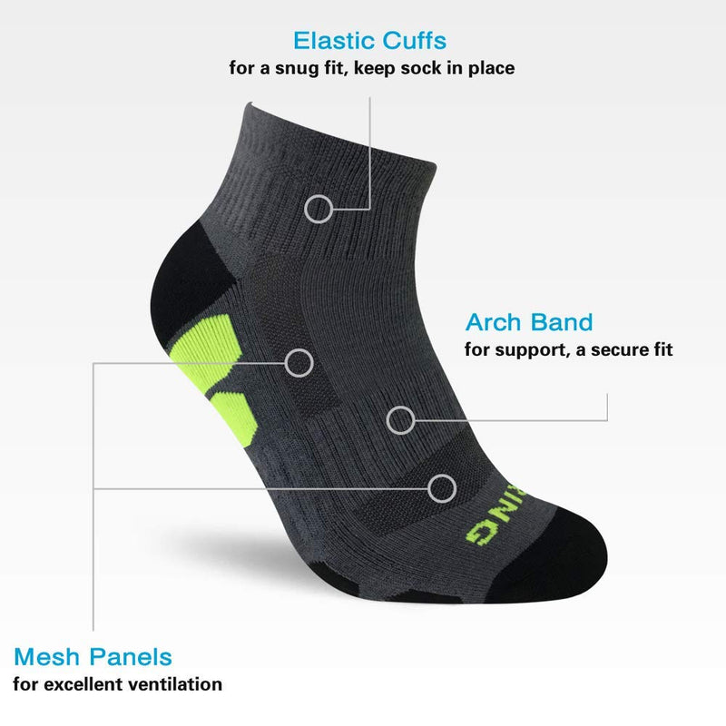 [AUSTRALIA] - BERING Men's Performance Athletic Ankle Running Socks (6 Pack) Shoe Size: 6-12 Darkgrey/Black 