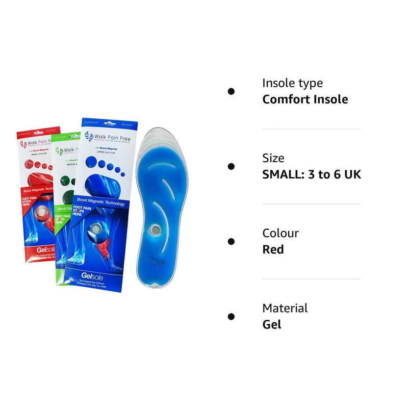 Orthotic Gel Insoles, Boost Magnetic Technology | Walk Pain Free Comfort Insoles | Reduce Heel Pain, Plantar Fasciitis, Flat Feet | Supplying NHS & Emergency Services (Small: 3 to 6 UK, Red) SMALL: 3 to 6 UK - BeesActive Australia