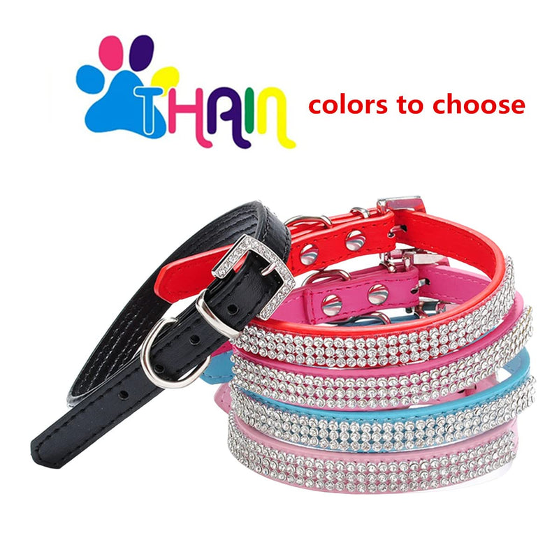THAIN Rhinestones Dog Cat Collar Bling Diamond with Rhinestone Crown Decoration for Small Medium Large Dogs S(Length 10"-13") Pink - BeesActive Australia