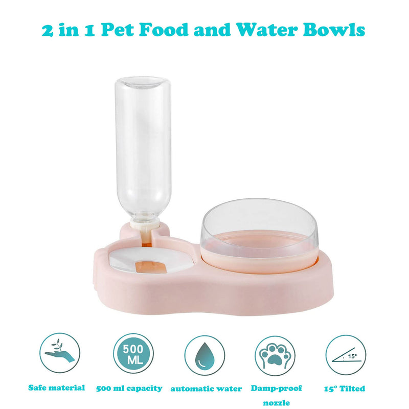Double Dog Cat Bowls Water and Food Bowl Set, 15° Tilted Raised Cat Bowls with Automatic Water Dispenser Bottle and Detachable Cat Dish, Pet Feeder for Small or Medium Size Dogs Cats Puppy Kitten Rabbit 2 in 1 Bowls Green - BeesActive Australia