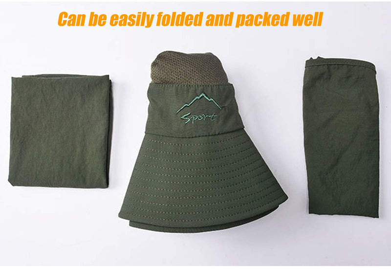 Fishing Hat for Men & Women, Outdoor UV Sun Protection Wide Brim Hat with Face Cover & Neck Flap Army Green - BeesActive Australia