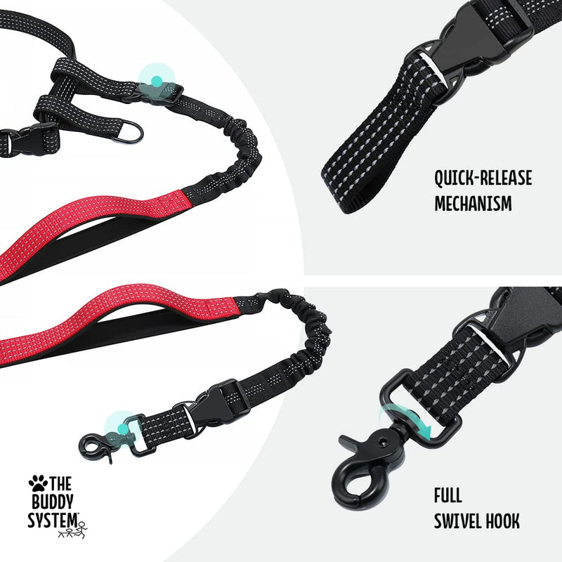 The Buddy System Reflective Leash System, Dual Hand-held and Hands Free Dog Leash for Walking, Running, Jogging and Training Service Dogs, Adjustable Belt Waist, One Size Running Leash with Pouch - BeesActive Australia