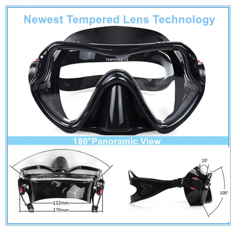 [AUSTRALIA] - EXP VISION Snorkel Diving Mask, Professional Snorkeling Mask Gear, Ultra Clear Lens with Wide View Tempered Glass Goggles,Anti Leakage Scuba Mask, Silicone Swimming Goggles Mask for Adults, 3 Color black 