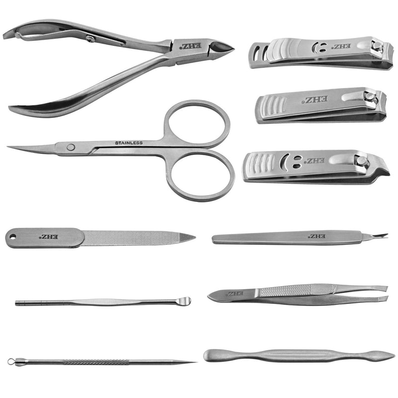 EHZ Manicure Set - 11 pcs Stainless Steel Nail Clipper Set Pedicure Kit Manicure Kits Nail Care Tools Travel & Grooming Kit with Box Perfect for Women, Men - BeesActive Australia