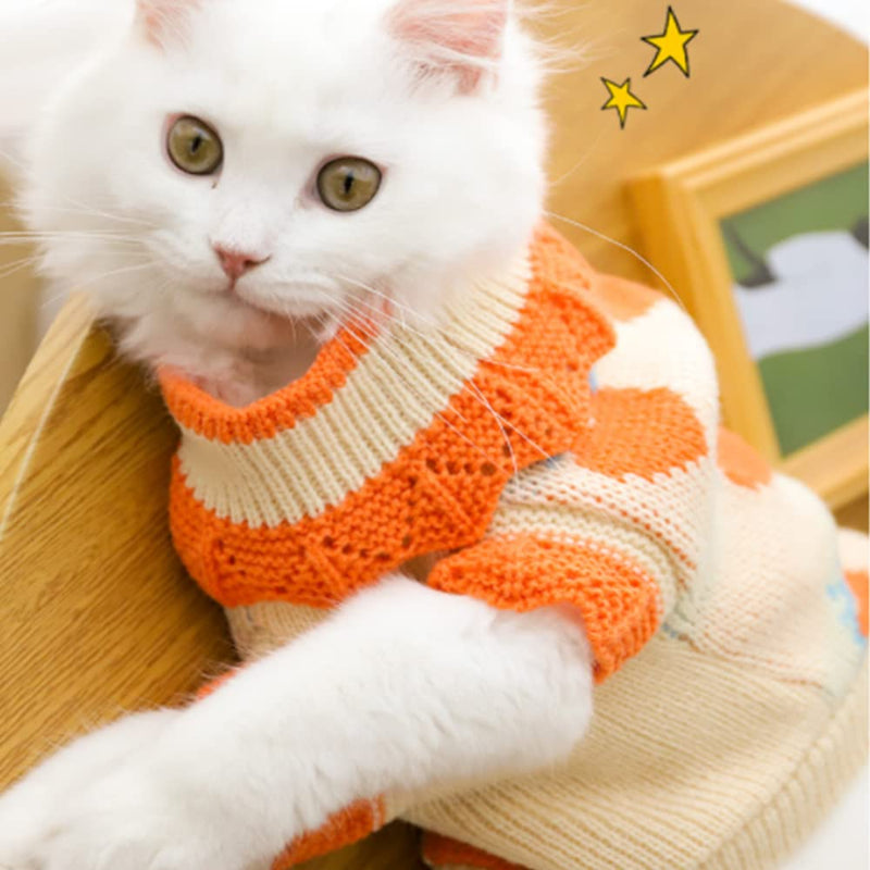 ANIAC Cat Sweater Warm Puppy Clothes Doggy Cozy Vest Shirt Autumn Winter Outfits Kitten Winter Knitwear Small Dogs Sweatshirt for Cold Season and Spring Medium Orange - BeesActive Australia