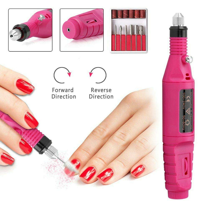 Portable Nail Drill Nail Art Drill Kit, Electric Nail File Manicure Drill Machine for Polishing Cuticles Nail, Professional Manicure Kit Multi-function Nail Polisher Tool with Sanding Bands Drill Bits Rose Red - BeesActive Australia