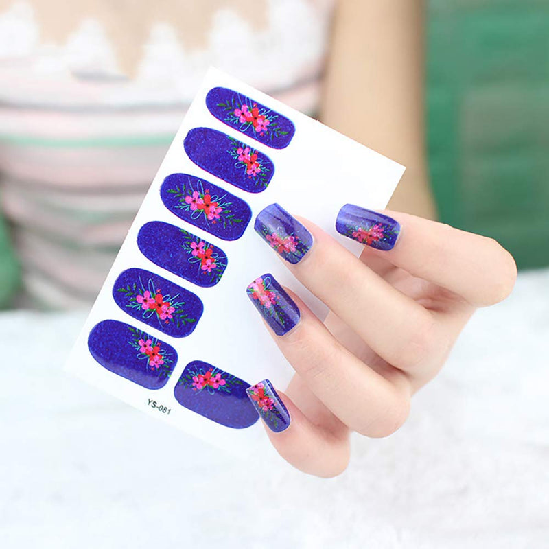 WOKOTO 6 Sheets Full Wraps Nail Polish Stickers With 1Pcs Nail File Self-Adhesive Nails Decals Strips Flower Manicure Kit For Women - BeesActive Australia