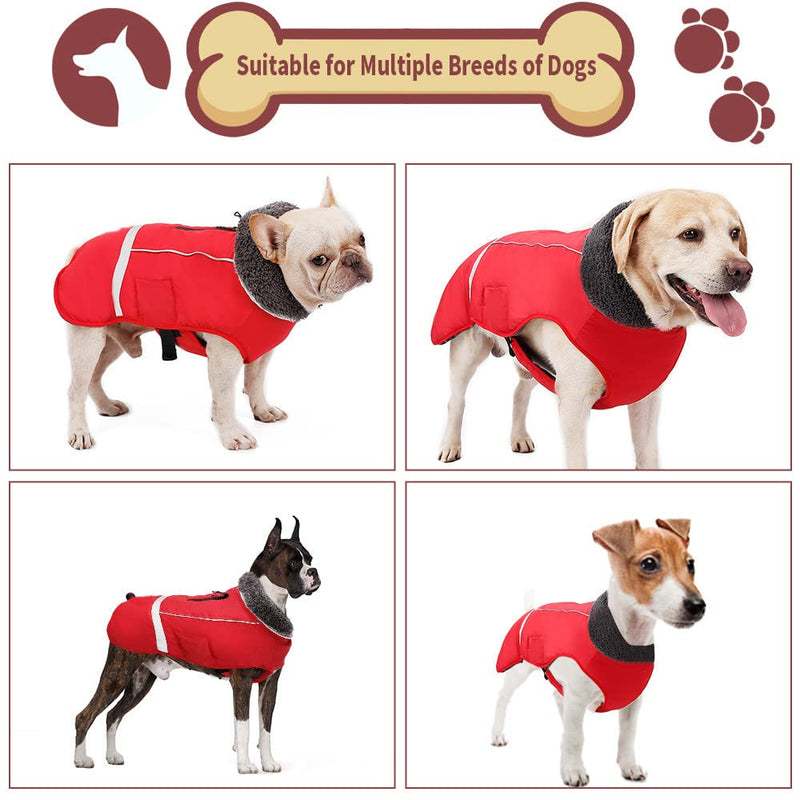 Doglay Dog Winter Coat with Thicken Furry Collar, Reflective Warm Pet Jacket Waterproof Windproof Dog Clothes for Cold Weather, Soft Puppy Vest Apparel for Small Medium Large Dogs L(Chest : 19.7-27.56" , Back :16.53") Red - BeesActive Australia