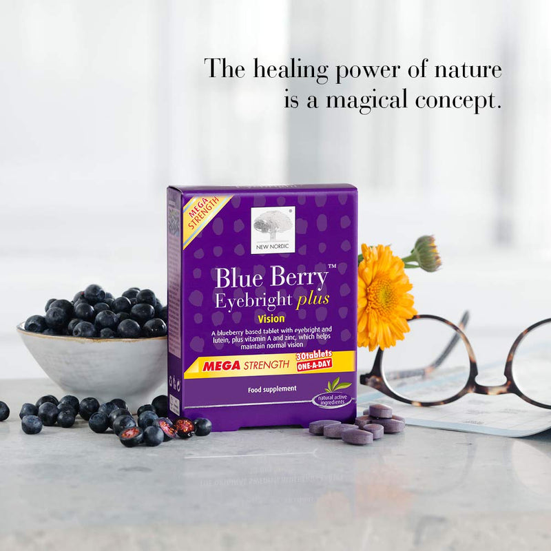 New Nordic Blueberry Eyebright Plus Mega Strength - One-A-Day Tablets - 30 Tablets - Natural Eye Supplement Tablets - Suitable for Women and Men - Vegan & Gluten Free formula for Optimal Eye Care - BeesActive Australia