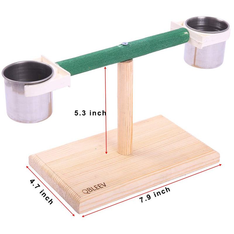 QBLEEV Bird Play Stands with Feeder Cups Dishes, Tabletop T Parrot Perch Shelf, Wood Playstand Portable Training Playground, Bird Cage Toys Accessories for Small Cockatiels, Conures, Parakeets, Finch bird t stand perch - BeesActive Australia