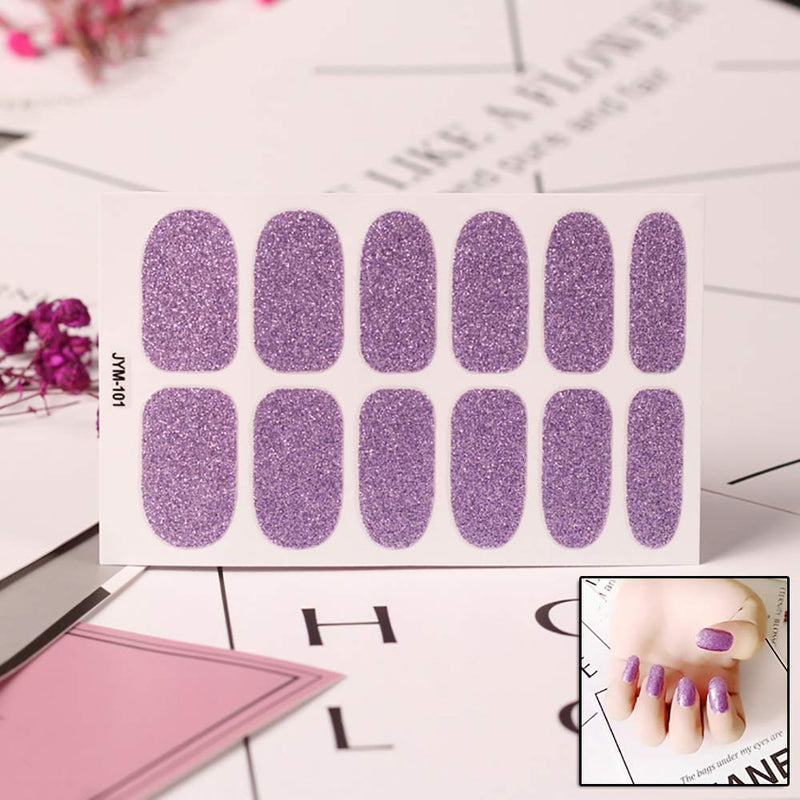 SILPECWEE 6 Sheet Adhesive Nail Art Wraps Stickers Tips Glitter Solid Color Nail Decals Design Manicure Polish Strips Set and 1Pc Nail File - BeesActive Australia