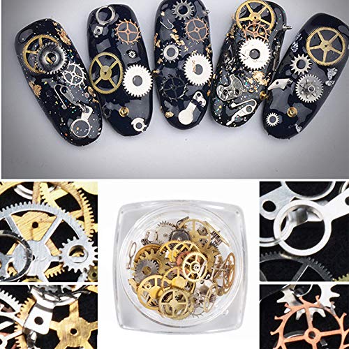 ORIONE 1 Pack Watch Gear Punk Steampunk Nail Decorations Ultra Thin Wheel Gear 3D Nail Decoration Steam Punk Metal Nail Art Decoration - BeesActive Australia