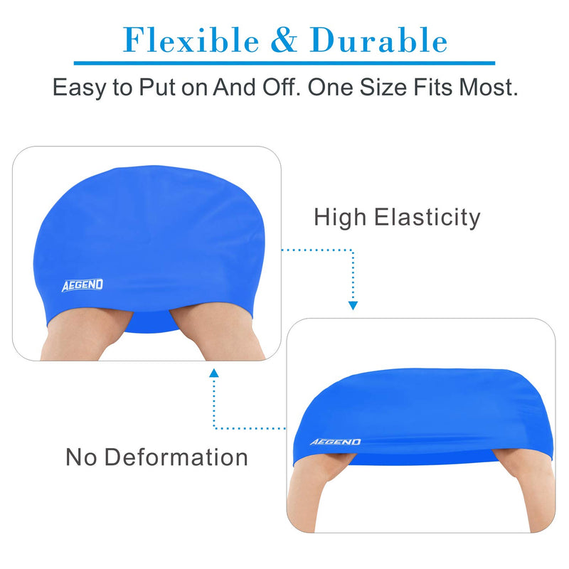 [AUSTRALIA] - Aegend Swim Caps for Long Hair (2 Pack), Durable Silicone Swimming Caps for Women Men Adults Youths Kids, Easy to Put On and Off, 4 Colors Black Blue 