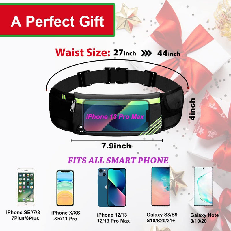 Slim Running Belt Fanny Pack,Waist Pack Bag for Hiking Fitness Cycling Workout Gym,Reflective Runners Belt Jogging Pocket Belt Compatible with iPhone13,12 pro, Travelling Money Phone Holder for Running Black - BeesActive Australia