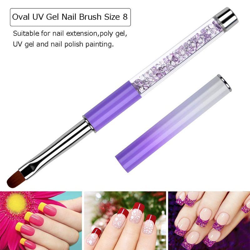 Ycyan 2Pcs Oval & Flat UV Gel Nail Brush Set Rhinestone Handle Professional Nail Art Design Brushes Multi-colored - BeesActive Australia