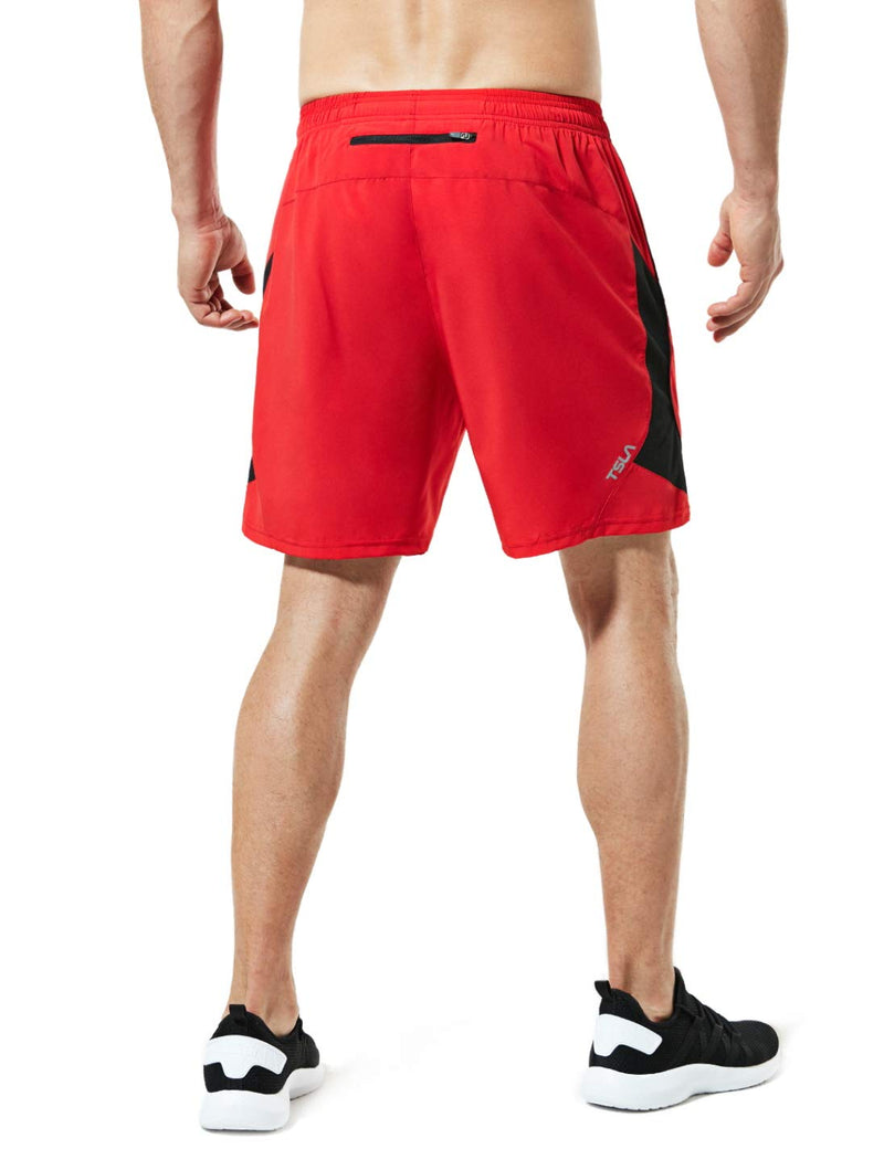 [AUSTRALIA] - TSLA Men's Active Running Shorts, 7 Inch Basketball Gym Traning Workout Shorts, Quick Dry Sports Athletic Shorts with Pockets Rear Zip Pocket(mbh27) - Red Large 