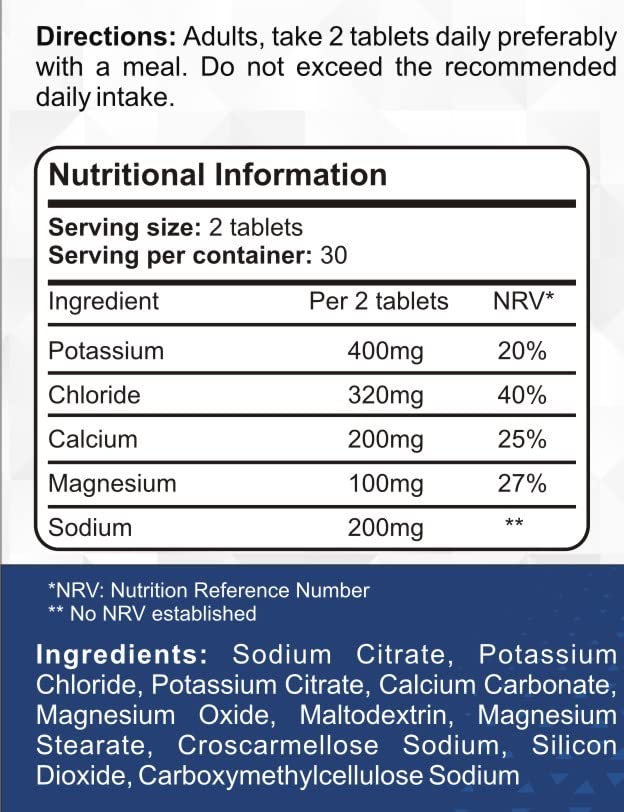 Electrolytes Complex � 60 Vegan Tablets � Magnesium, Potassium, Calcium, Sodium & Chloride � Muscle Function, Rehydration, Salt Replacement, Cramp, Hydration & Recovery � High Strength Tablets - BeesActive Australia