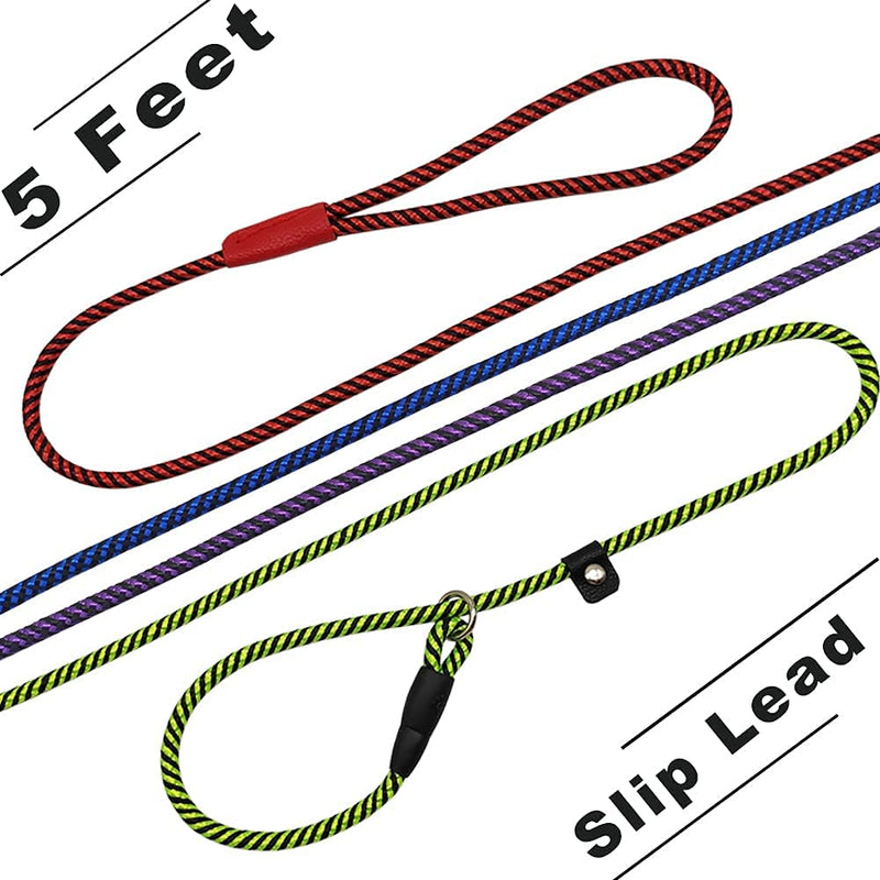 MayPaw Dog Leash Rope Slip Lead,1/4"-5Ft Durable Nylon Puppy Leash- Colorful Adjustable Training Pet Leash for Small and X-Small Dogs 1/4 in x 5ft purple - BeesActive Australia