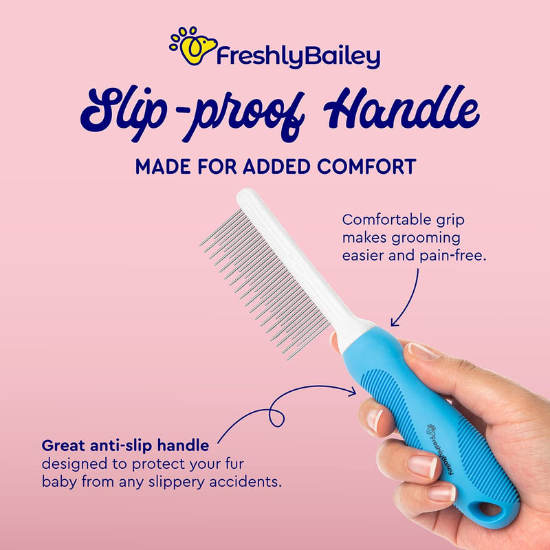 Freshly Bailey Dematting and Deshedding Grooming Tool - Dual Length Pet Comb - Self Cleaning Slicker Brush for Cats and Dogs - BeesActive Australia
