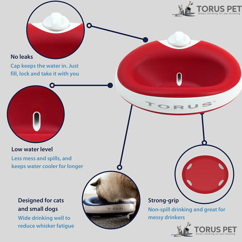 Torus Pet Mini Filtered Water Bowl - 1 Liter – Home and Travel Bowl - Autofill - Portable - Antimicrobial - BPA Free - Cat - Small Dog Red - BeesActive Australia