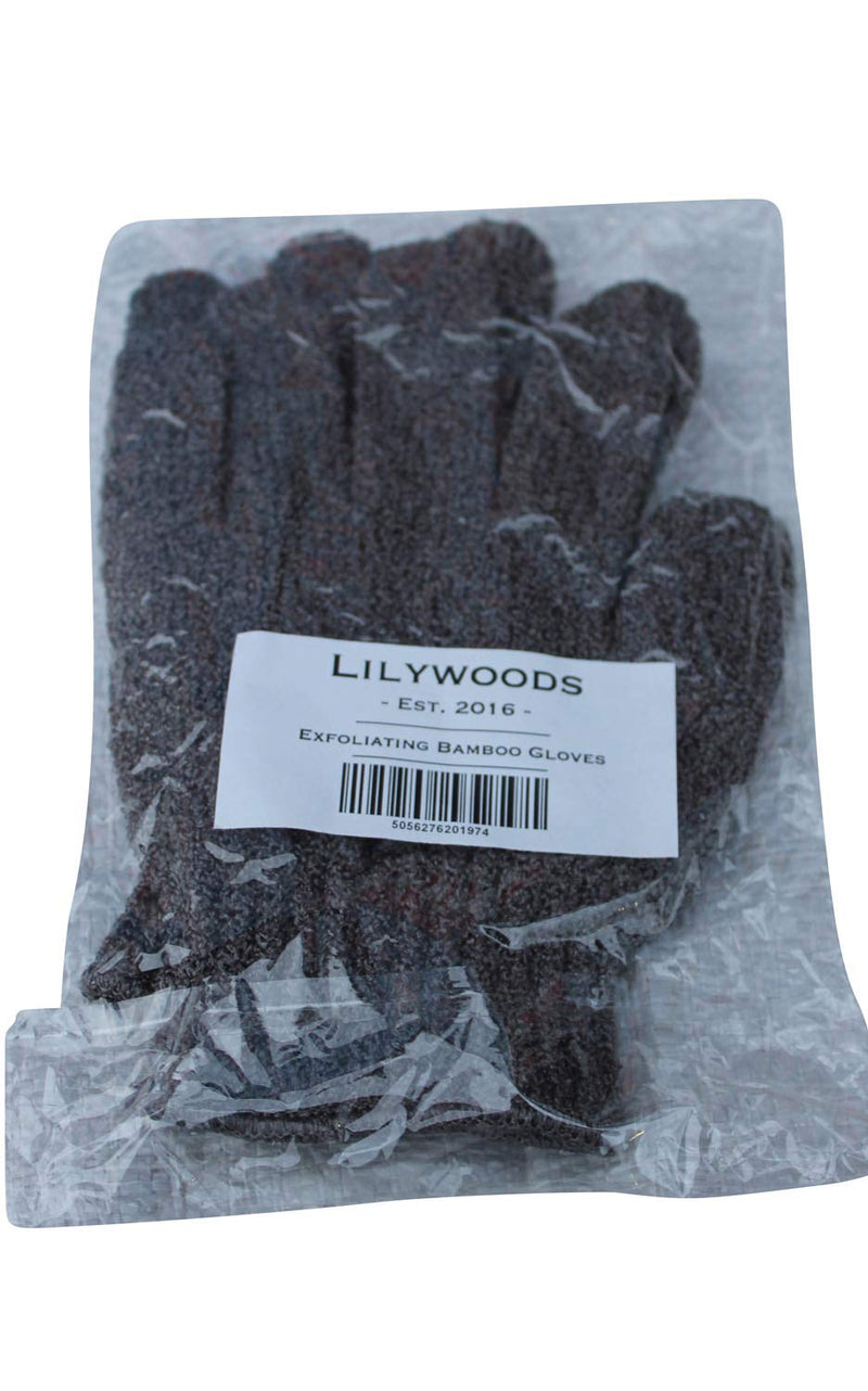 Lilywoods Exfoliating Carbonized Bamboo Bath Gloves — Moisturising Shower Skin Scrub Mitt — Grey, One Size - BeesActive Australia