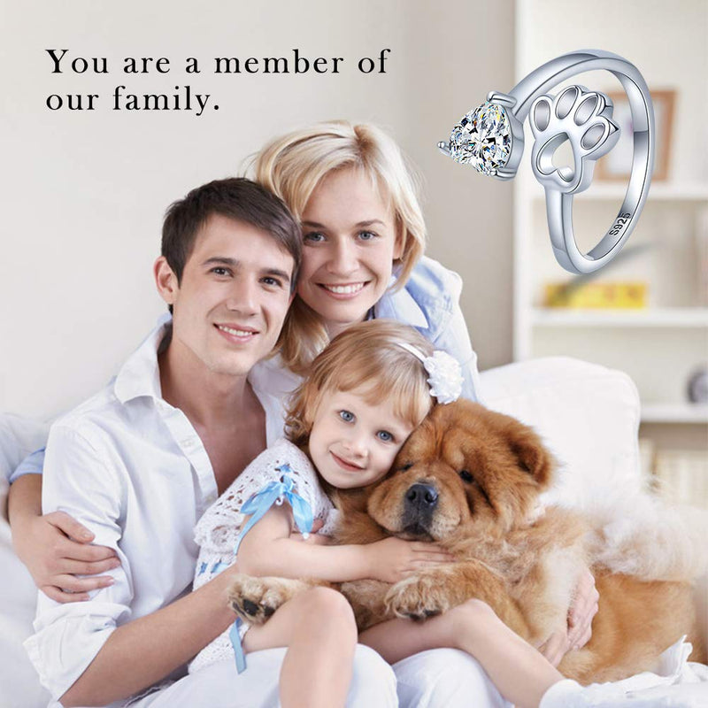925-Sterling-Silver Paw-Print Love Heart Ring - Open Adjustable Love Dog Cat Claw Pet Loving Rings Pet Animal Jewelry for Friends, Families,dog lover and Pet Lovers gifts.(Heart CZ) - BeesActive Australia
