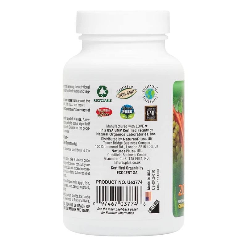 NaturesPlus Organic Ultra Juice Green - Organic Superfoods - Vitamin C, B12, Spirulina, Chlorella, Kelp, Trace Minerals - Gluten Free - 90 Tablets - BeesActive Australia
