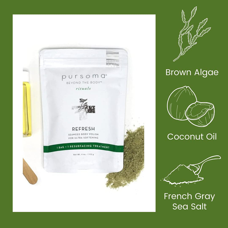 Pursoma REFRESH Seaweed Body Polish with French Grey Sea Salt, Organic Green and Brown Algae, and Dry Oil Infusion | Detoxifying and Exfoliating Seaweed Body Scrub and Rejuvenating Body Polish | 4 oz Refresh - Seaweed Body Polish - BeesActive Australia