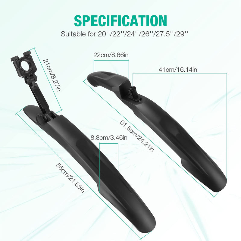 Rimore Bicycle Bike Fender Mudguard, Adjustable Mountain Bicycle Fenders for 26, 27.5, 29 Inch Mountain Bike Splash Guard, Front/Rear MTB Mud Guard Bicycle fender Set Not suitable for fat tire bikes - BeesActive Australia
