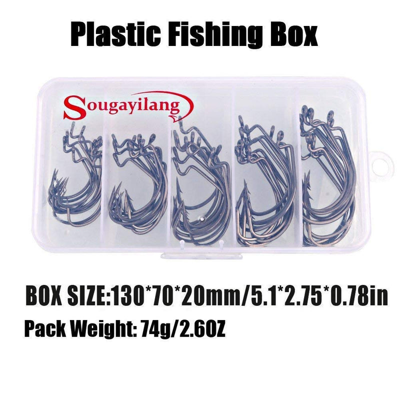 [AUSTRALIA] - Sougayilang Fishing Hooks High Carbon Steel Worm Soft Bait Jig Fish Hooks with Plastic Box 50PCS-silvery 