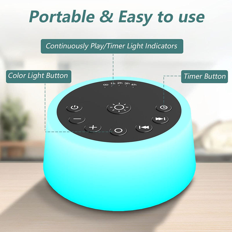 Color Noise Sound Machines with 10 Colors Night Light 25 Soothing Sounds and Sleep White Noise Machine 32 Volume Levels 5 Timers Adjustable Brightness Memory Function for Adults Kids Baby (Black) Black - BeesActive Australia