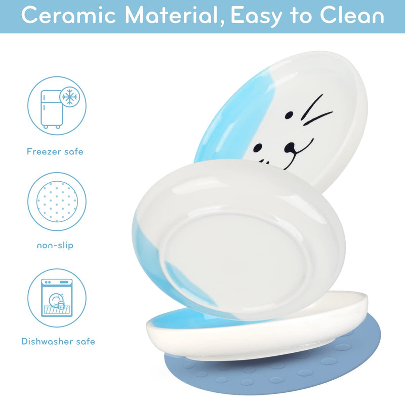 Dorakitten Elevated Cat Ceramic Bowls: Raised Cat Food Bowl, Cute Cat Feeder Bowl Stand, Food & Water Anti Vomiting Shallow Ceramic Cat Dish, with Non-Slip Mat Pet Bowl for All Cat Blue - BeesActive Australia