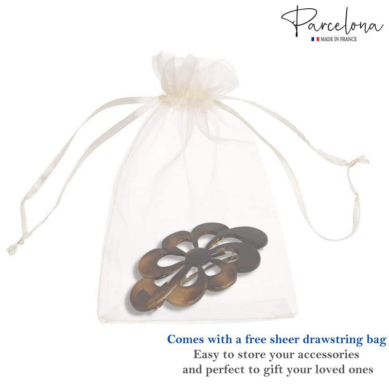 Parcelona French Wide Flower 4" Medium Tortoise Shell Celluloid Hair Barrette Clips Non Slip Women Hair Accessories, Made in France - BeesActive Australia