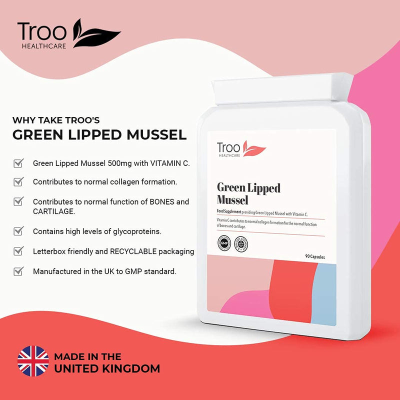 Green Lipped Mussel Supplement 500mg - 90 Capsules - High Grade New Zealand Sourced Green Mussel Extract Enhanced with Vitamin C for Collagen Formation Joint and Bone Support - Co2 Extracted for Maximum Lipid Content - No Fillers - BeesActive Australia