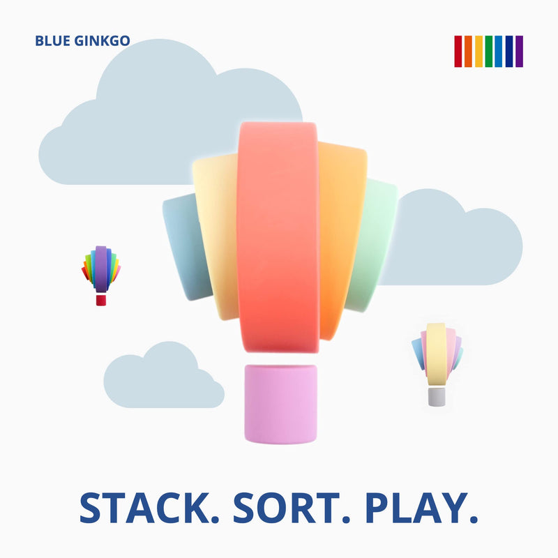 BLUE GINKGO Silicone Rainbow Stacker - Montessori Rainbow Nesting Puzzle | Kids and Toddler Stacking Toy | Stacking Rainbow Puzzle, Sensory Rainbow Toys - 6 Layers (Matte 6 Layer - BeesActive Australia