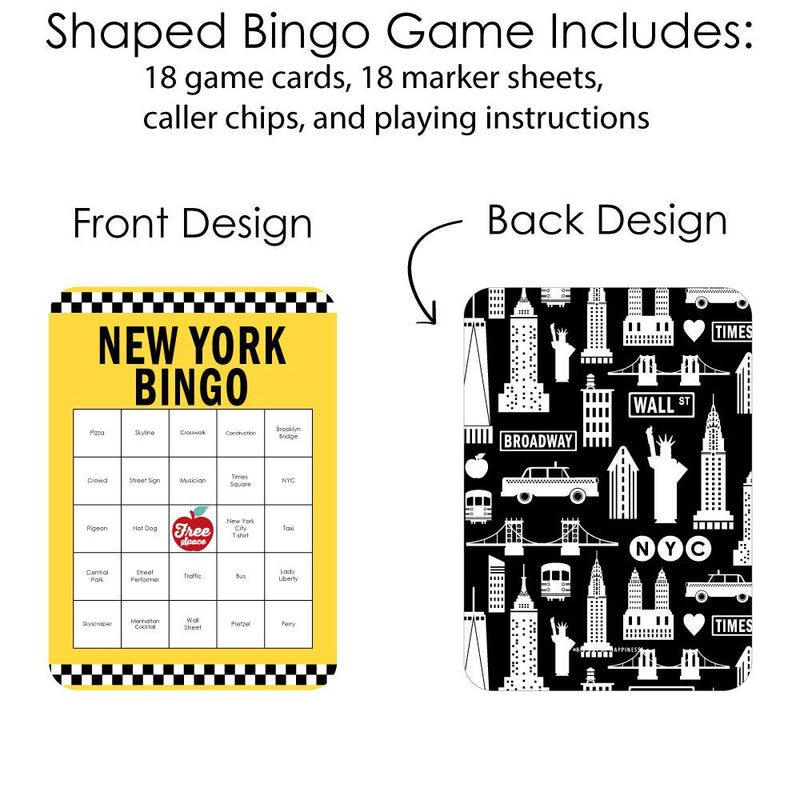 Big Dot of Happiness NYC Cityscape - Bar Bingo Cards and Markers - New York City Party Bingo Game - Set of 18 - BeesActive Australia