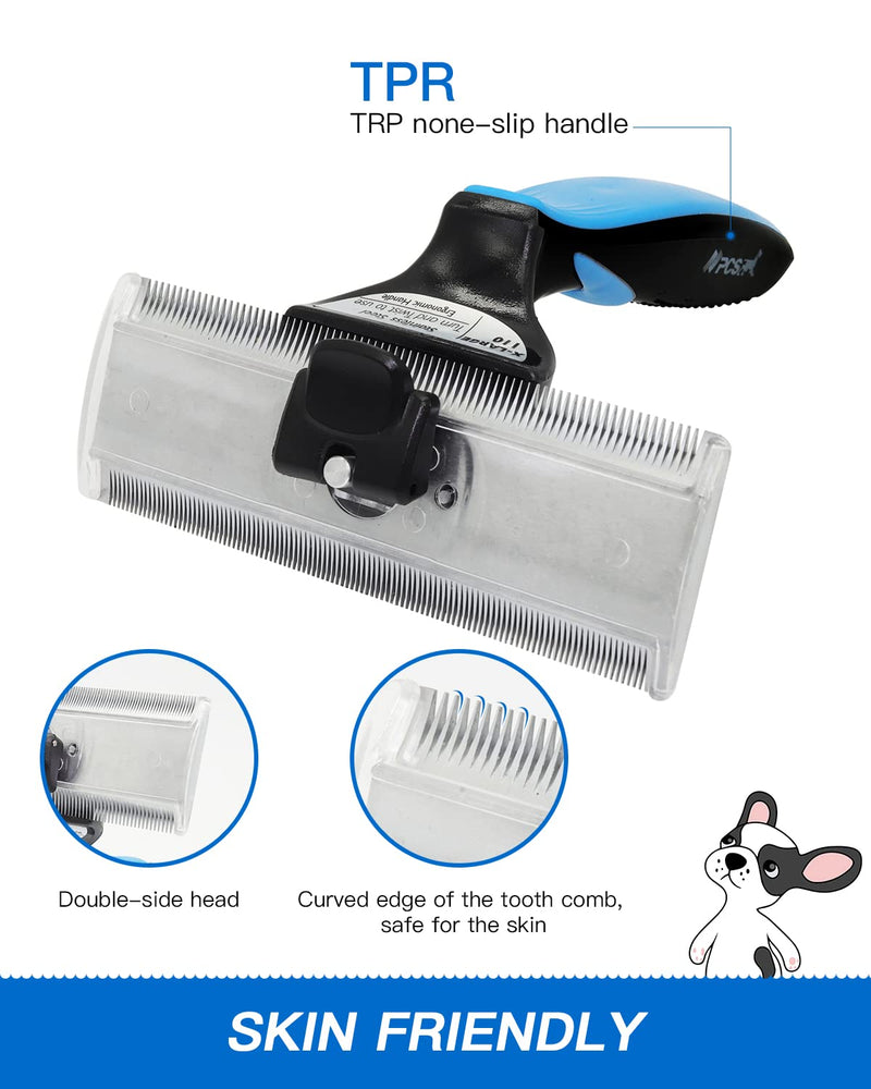 Dog Brush, Cat Shedding Brush Effectively Reduces Shedding by up to 90%, Dual Edge Design with Heavy Duty Stainless Steel Hair Removal Tool with Non-Slip Handle, Suitable for Cats, Dogs, Horses, etc. Medium Blue - BeesActive Australia