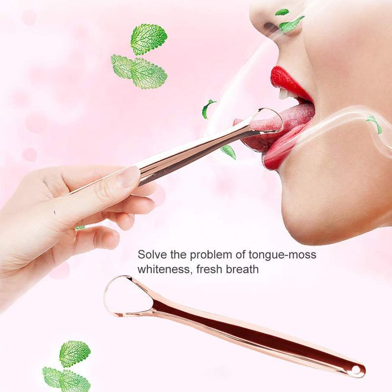 Tongue Scraper-Treatment of Dyspnea and Oral Hygiene-Tongue Cleaner Prevents Bad Breath, removes Bacteria and Natural Breath freshener (Rose Gold) - BeesActive Australia
