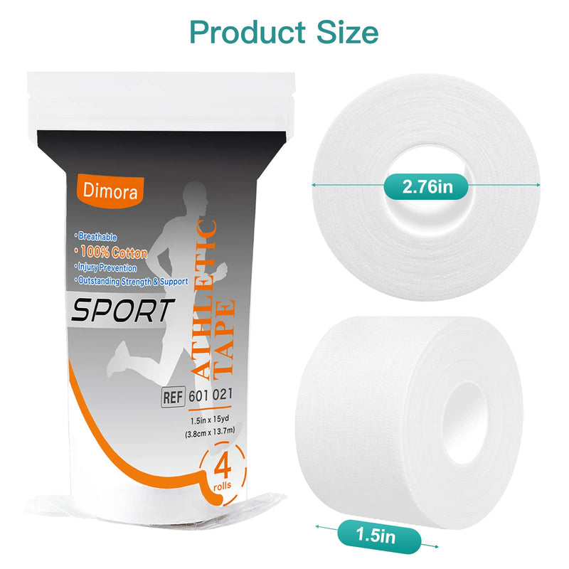 Dimora White Athletic Sports Tape（4-Rolls) -Very Strong Tape for Athlete & Sport Trainers & First Aid Injury Wrap, Perfect for Fingers Ankles Wrist on Bat, Hockey Stick White-4pcs Cotton Tapes - BeesActive Australia