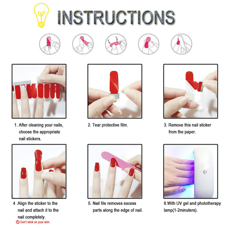 SILPECWEE 20 Sheets Adhesive Toenail Polish Strips Full Wraps Heart Solid Color Nail Art Stickers Decals Manicure Tips for Women 1Pc Nail File NO3 - BeesActive Australia