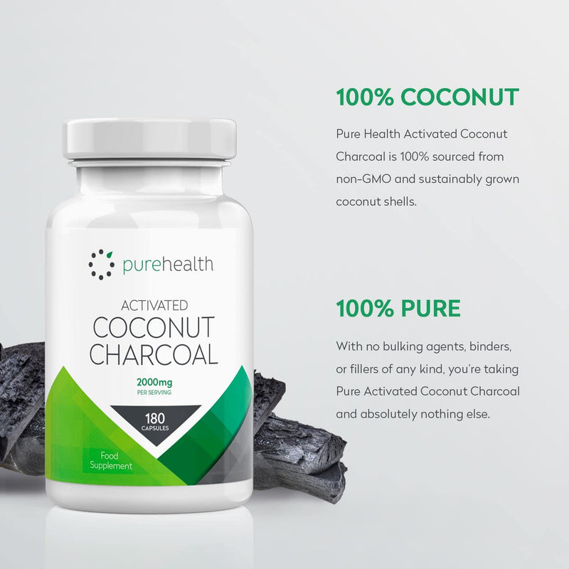 Activated Coconut Charcoal Capsules 2000mg Daily Serving | No Fillers/Bulking Agents | 180 Vegan Capsules | Non GMO Coconut for Bloating, Gas, Digestion, Flatulence | Natural Relief | Supplement - BeesActive Australia