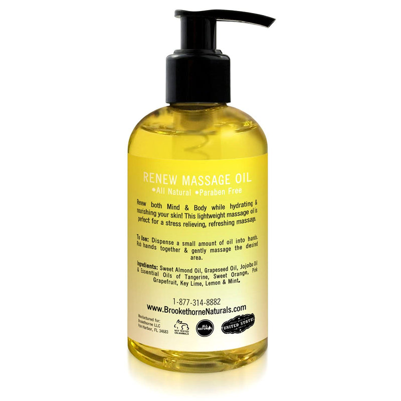 Renew Massage Oil with Orange, Lemon & Peppermint Essential Oils - Great for Massage Therapy or Home use. Ideal for Full Body – with Almond, Grapeseed & Jojoba Oils – By Brookethorne Naturals - BeesActive Australia