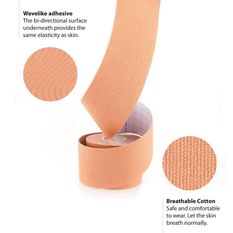 Kinesiology Tape Pro Athletic Sports. Knee, Ankle, Muscle, Kinetic Sport Dynamic, Physical Therapy. Strong-Rock Breathable h2o Resist Cotton.Roll,Uncut,2in x 16.4ft.Bulk k -Beige Beige - BeesActive Australia