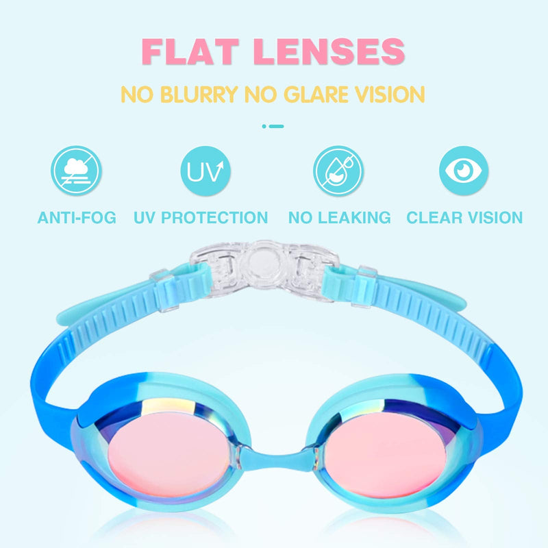 Keary 2 Pack Kids Swim Goggles for Toddler Kids Youth(3-9),Anti-Fog Waterproof Anti-UV Clear Vision Water Pool Goggles Mirrored Pink & Blue(2 Pack) - BeesActive Australia