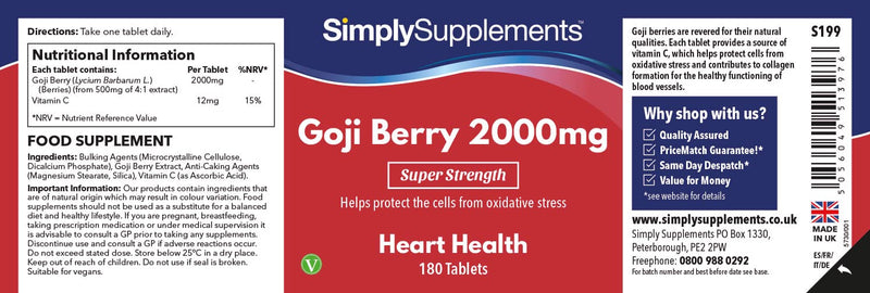Goji Berry Extract 2000mg | 2X 180 Tablets | Super Strength | Vegan & Vegetarian Friendly | Manufactured in The UK - BeesActive Australia