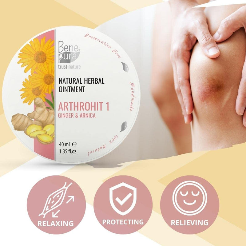 BenePura Arnica Ointment for Muscle Pain Relief - Natural Arnica Cream for Bruising and Swelling - Back Pain Relief, Joint Pain Relief, Knee Pain Relief - Bruise Cream Muscle Rub with Ginger - 40 ml - BeesActive Australia