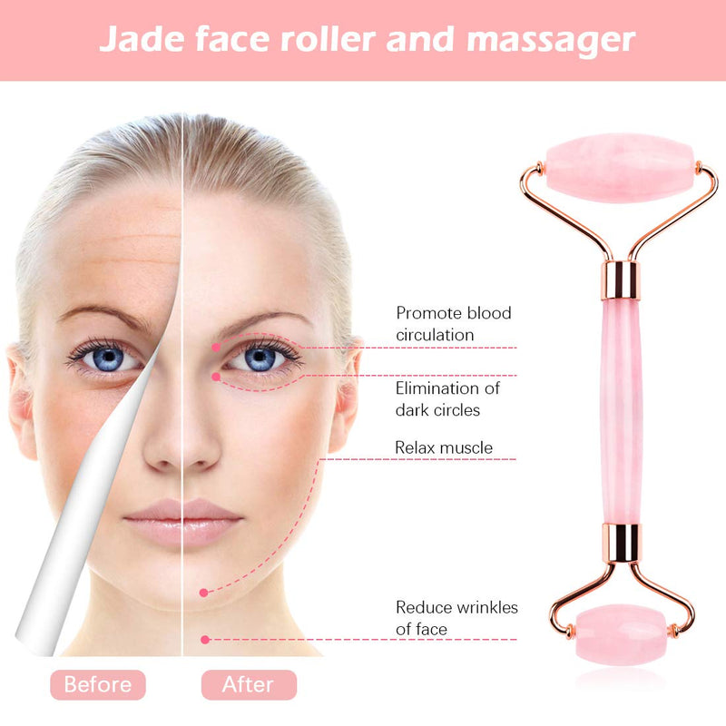 Deciniee Rose Quartz Face Roller,Authentic Jade Roller for Face Massage Gift Set,Anti-aging Facial Roller Jade and Rose Quartz Beauty Eye Roller-Rejuvenate Skin and Remove Wrinkles Pink - BeesActive Australia