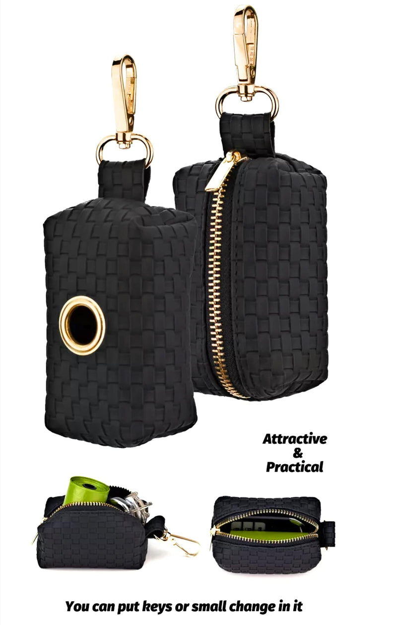 2 pieces. Cute Leather dog bag dispenser. (Black and plaid pattern) Black and plaid pattern - BeesActive Australia