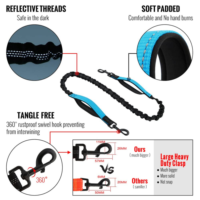 Plutus Pet Hands Free Dog Leash, Soft Padded Dual Handle Retractable Bungee Leash with Reflective Stitches, Adjustable Wasit Leash for Dog Walking Running Jogging, for Medium Large Dogs Blue - BeesActive Australia